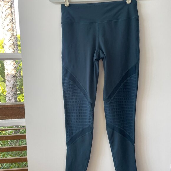 Mono B Pants - Mono B Ribbed Burnout Mesh Contrast Leggings in Green, Back Zipper Pocket, Small